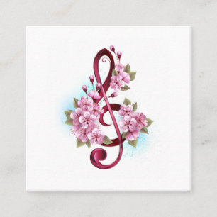 Musical treble clef notes with Sakura flowers Referral Card
