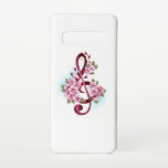 Musical treble clef notes with Sakura flowers Samsung Galaxy Case<br><div class="desc">Pink treble clef with delicate,  detailed pink Japanese cherry blossoms against white background painted over with light blue paint. Blooming pink sakura.</div>