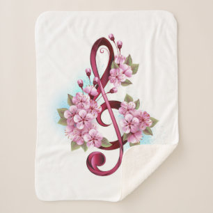 Musical treble clef notes with Sakura flowers Sherpa Blanket