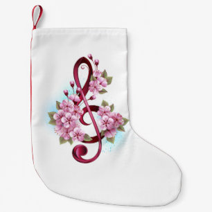 Musical treble clef notes with Sakura flowers Small Christmas Stocking