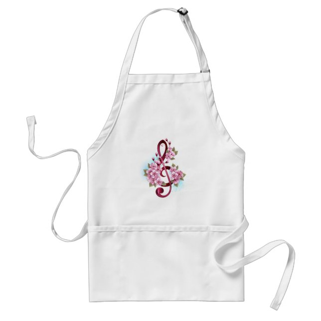 Musical treble clef notes with Sakura flowers Standard Apron (Front)