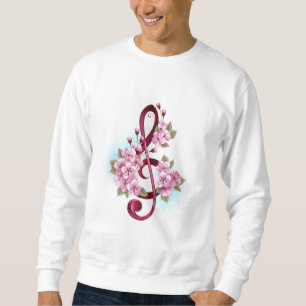 Musical treble clef notes with Sakura flowers Sweatshirt