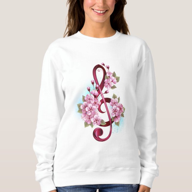 Musical treble clef notes with Sakura flowers Sweatshirt (Front)