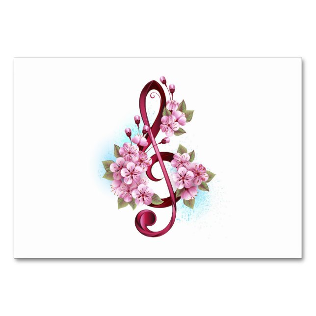 Musical treble clef notes with Sakura flowers Table Number (Front)