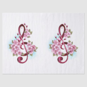 Musical treble clef notes with Sakura flowers Tissue Paper