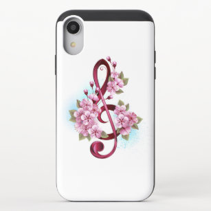 Musical treble clef notes with Sakura flowers iPhone XR Slider Case