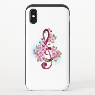 Musical treble clef notes with Sakura flowers iPhone X Slider Case