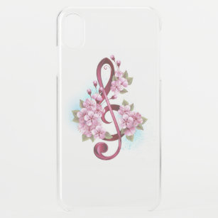 Musical treble clef notes with Sakura flowers iPhone XS Max Case