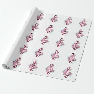 Musical treble clef notes with Sakura flowers Wrapping Paper
