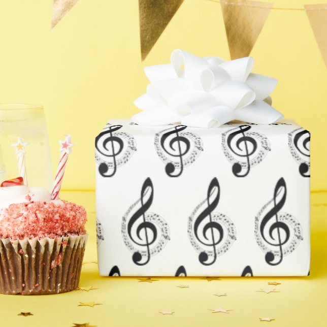 Musical Treble Clef On White Wrapping Paper (Birthday Party)