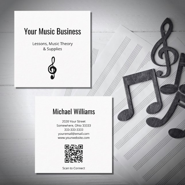 Musical Treble Clef QR code Music Lessons  Square Business Card (Creator Uploaded)