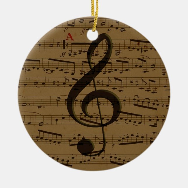 Musical Treble Clef Sheet Music Classic  Ceramic Tree Decoration (Front)
