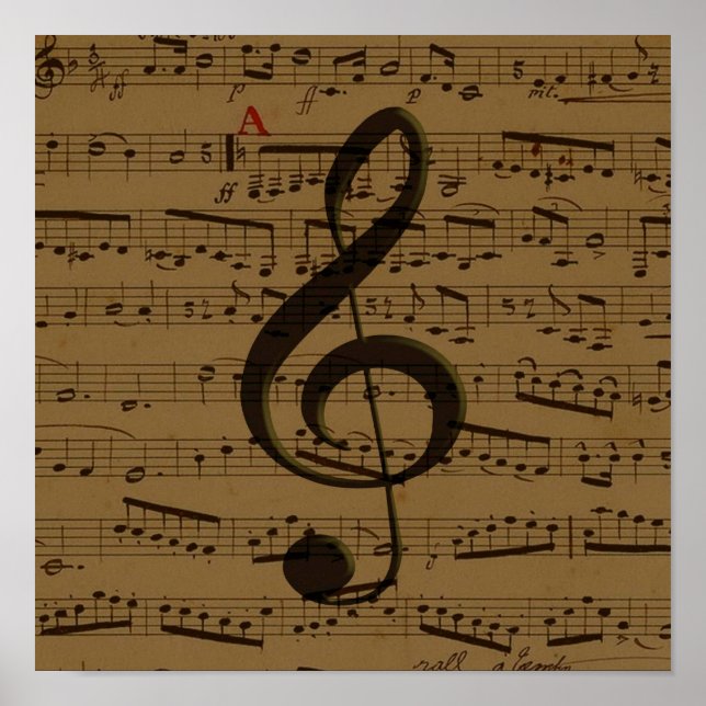 Musical Treble Clef Sheet Music Classic  Poster (Front)