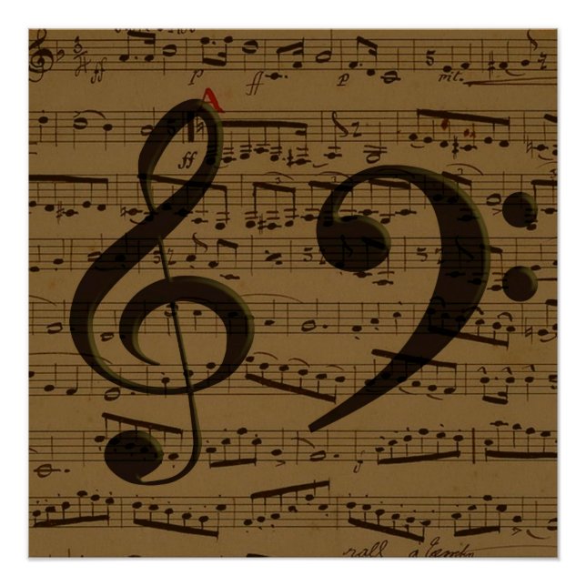 Musical Treble Clef Sheet Music Classic  Poster (Front)