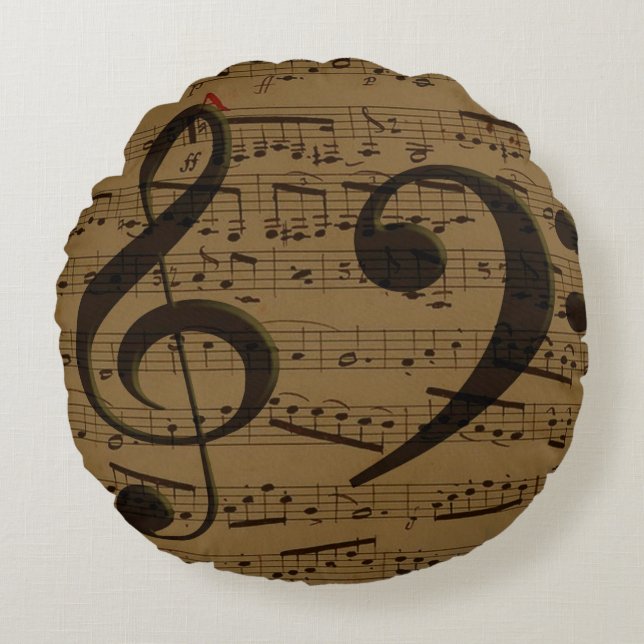 Musical Treble Clef Sheet Music Classic  Round Cushion (Front)