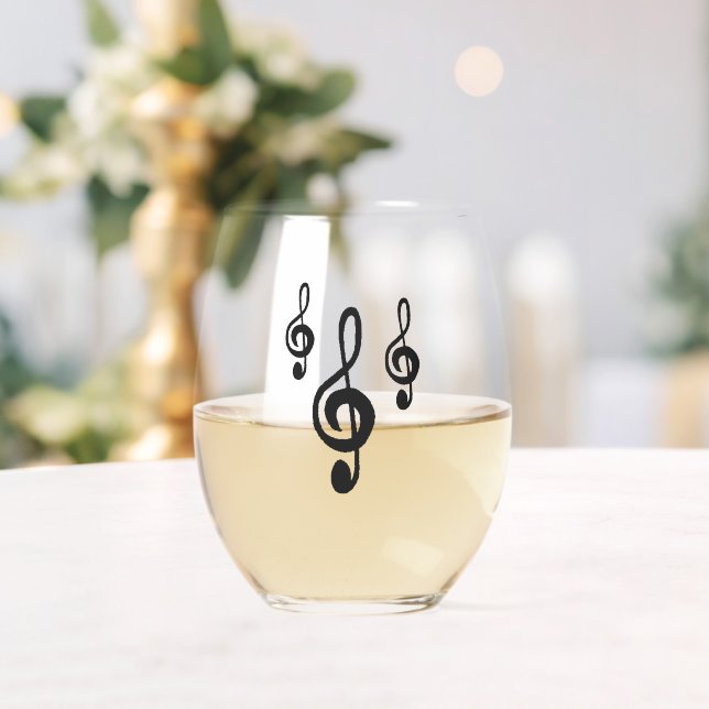 Musical Treble Clef Symbol Simple Stemless Wine Glass (Insitu (Wedding))