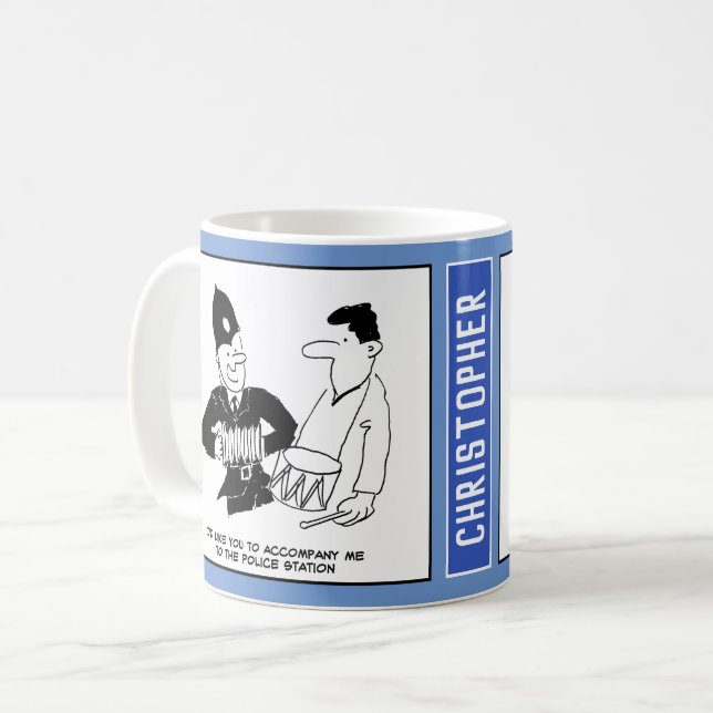 Musical UK Policeman with Accordion. Funny Coffee Mug (Front Left)