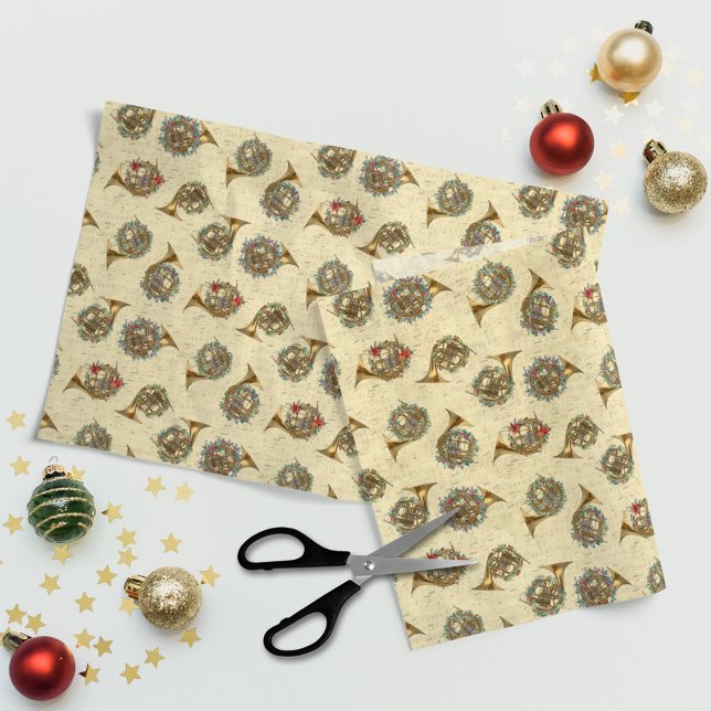 Musical Vintage Christmas French Horns Tissue Paper (Creator Uploaded)