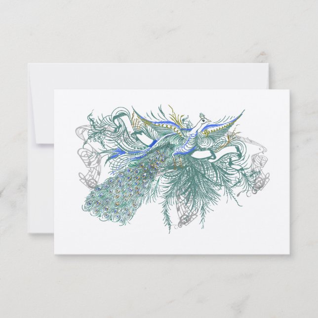 Musical Vintage Peacock Bird Wedding Response Card (Front)