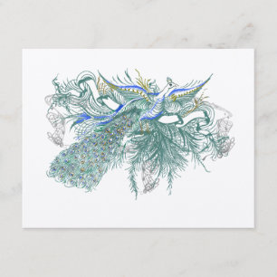 Musical Vintage Peacock Bird Wedding Wishing Well Enclosure Card
