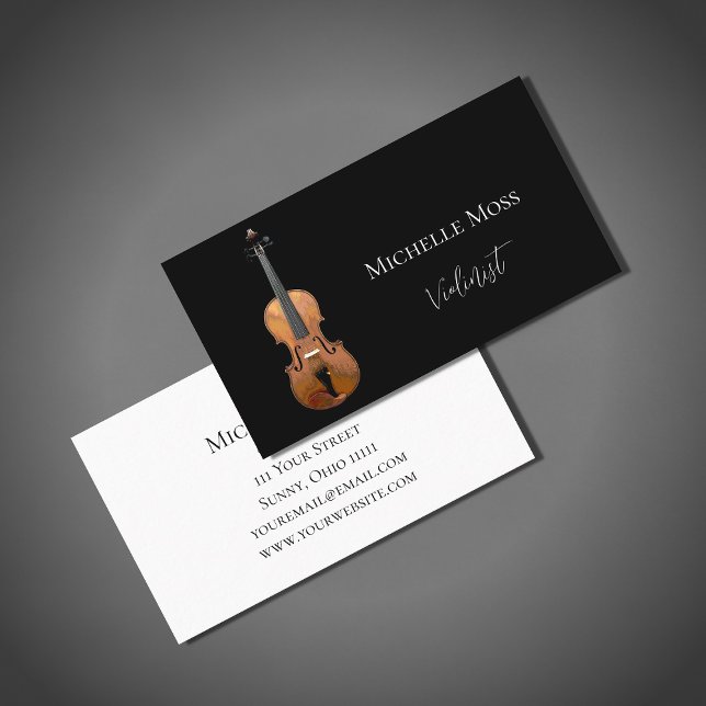 Musical Violin Classical Music Black White  Business Card (Creator Uploaded)