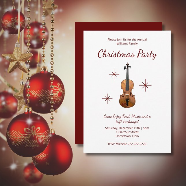 Musical Violin Classical Music Christmas Party Invitation (Creator Uploaded)