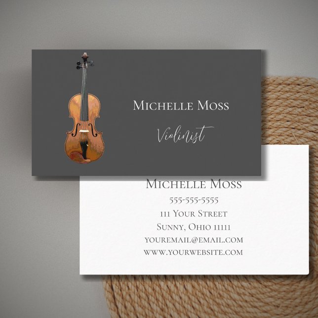 Musical Violin Classical Music Simple Grey Business Card (Creator Uploaded)