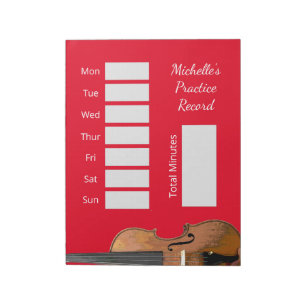 Musical Violin Lessons Red Practice Record Notepad