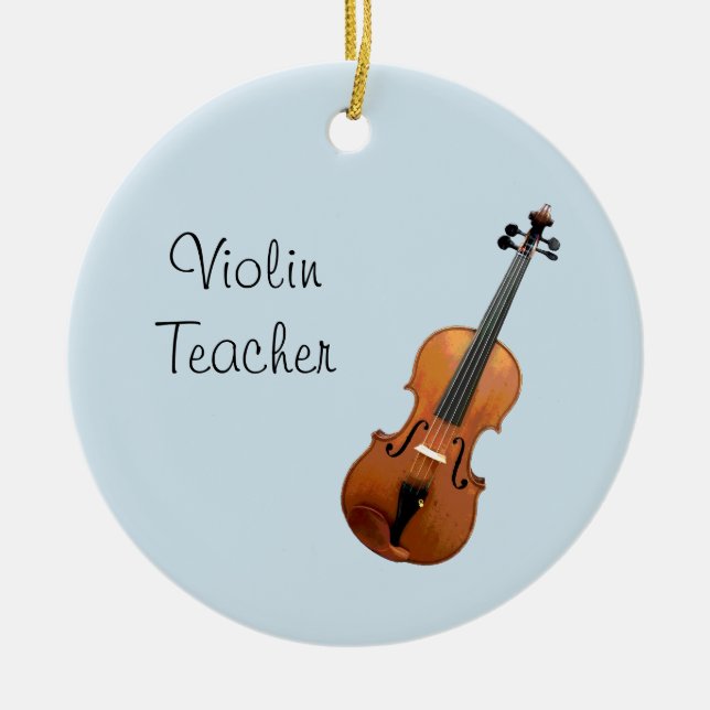 Musical Violin Teacher Cute Blue Ceramic Tree Decoration (Front)