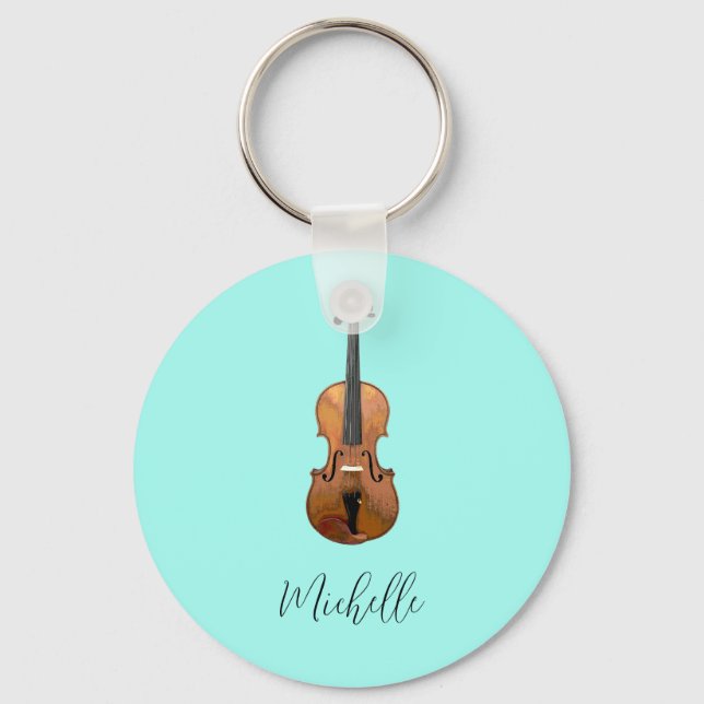 Musical Violin Trendy Teal Green  Key Ring (Front)