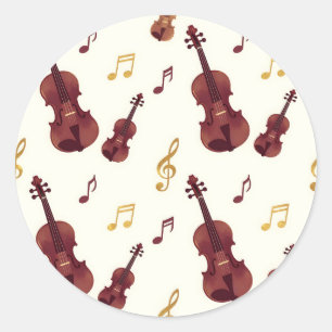 Musical Violins Seamless Pattern Classic Round Sticker