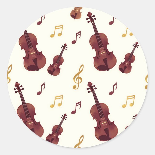 Musical Violins Seamless Pattern Classic Round Sticker (Front)
