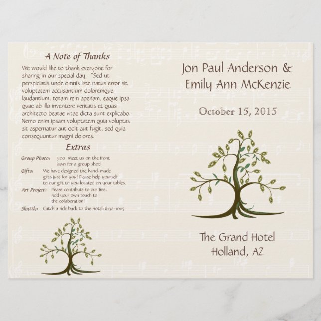 Musical Whispy Tree Wedding Program (Front)