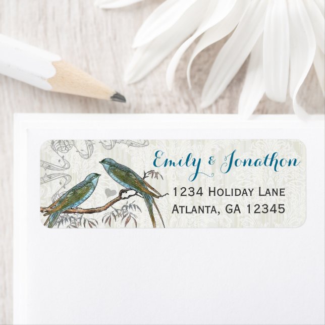 Musical Wood Texture Vintage Birds Labels (Insitu)