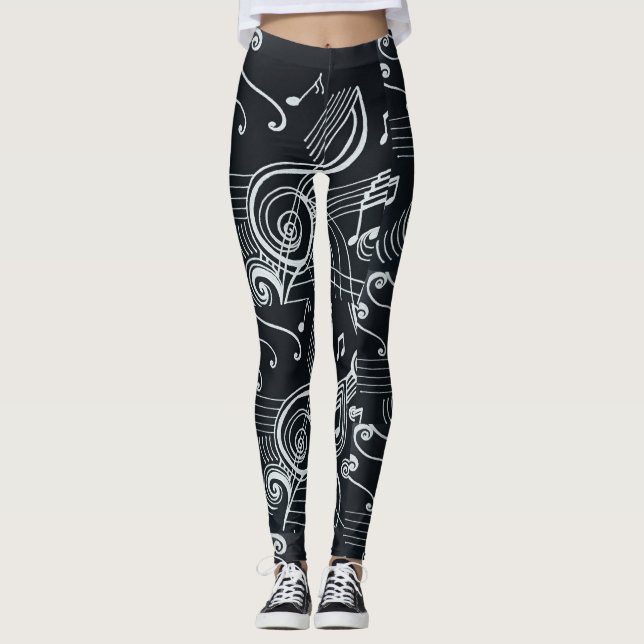 "Musically Inspired" Black and White Design!! Leggings (Front)