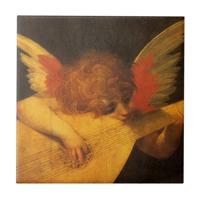 Musician Angel Playing Lute by Rosso Fiorentino Tile (Front)