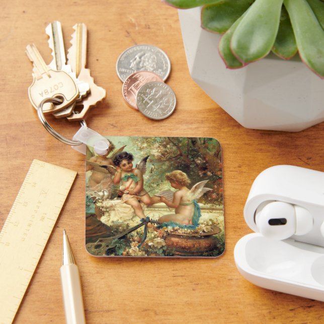 Musician Angels by Hans Zatzka, Victorian Fine Art Key Ring (Desk)