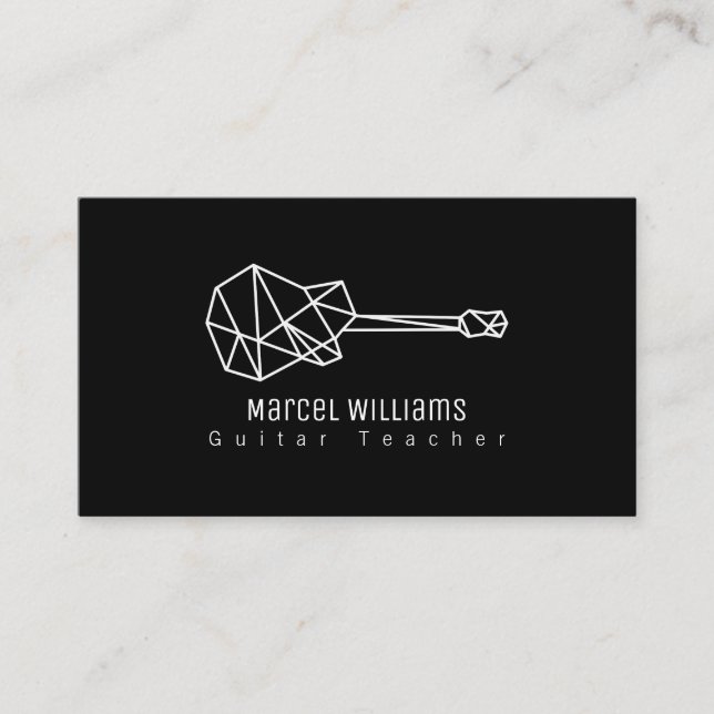 Musician Black Business Card with a Guitar (Front)