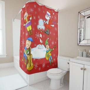 Musician Christmas Elves & Santa Shower Curtain