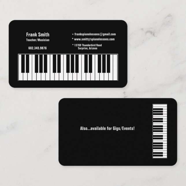 Musician Composer Arranger Teacher Keyboard Business Card (Front/Back)