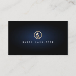 Musician Elegant Gold French Horn Icon Blue Glow Business Card