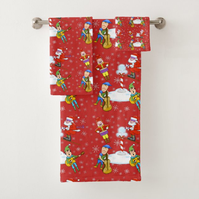 Musician Elves Christmas Bathroom Towel Set (Insitu)
