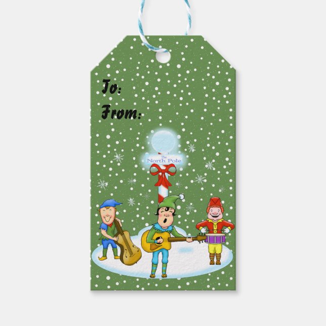 Musician Elves Christmas Gift Tags (Front)
