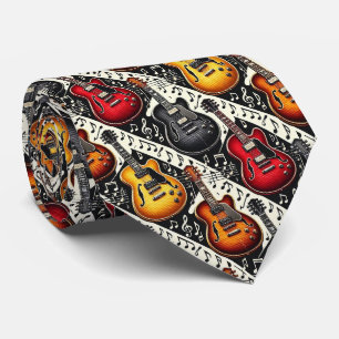 Musician Faux Silk Tie Guitar Retro Music Notes