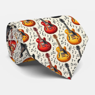 Musician Faux Silk Tie Guitar Retro Music Notes