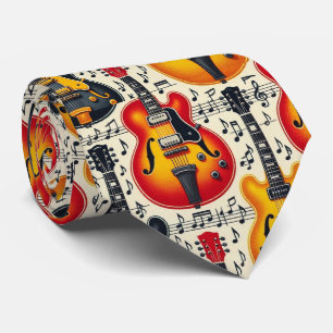 Musician Faux Silk Tie Guitar Retro Music Notes