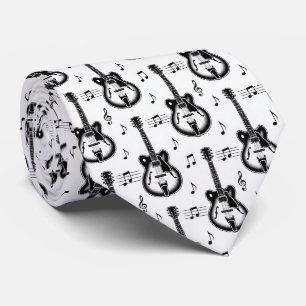 Musician Faux Silk Tie Guitar Retro Music Notes