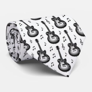 Musician Faux Silk Tie Guitar Retro Music Notes