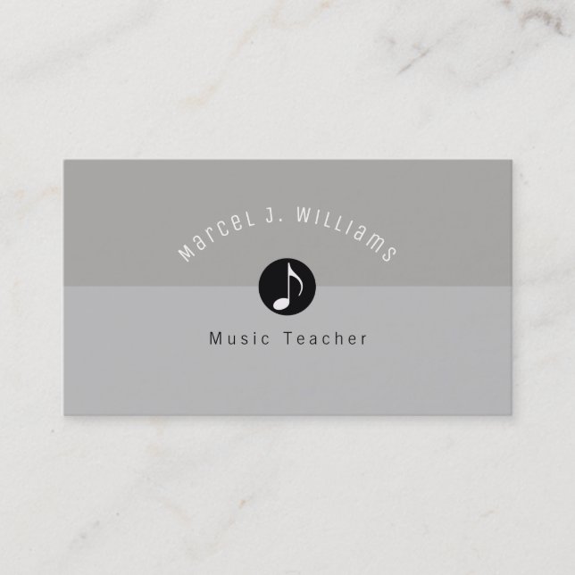 musician grey business card with music note (Front)