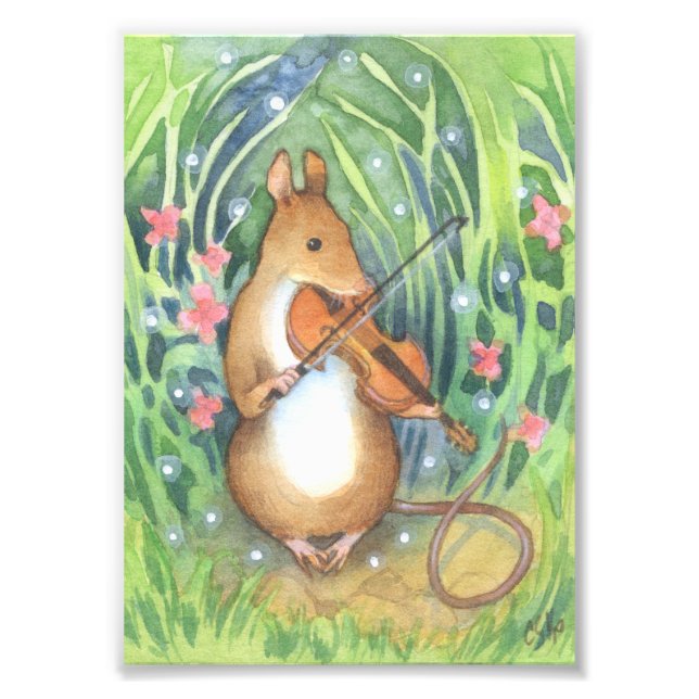 Musician Mouse Viola Cute Illustration Photo Print (Front)
